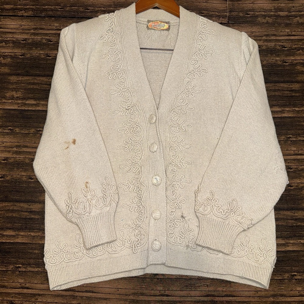 Euriley Cable Knit Cardigan Beige Women's Size Large